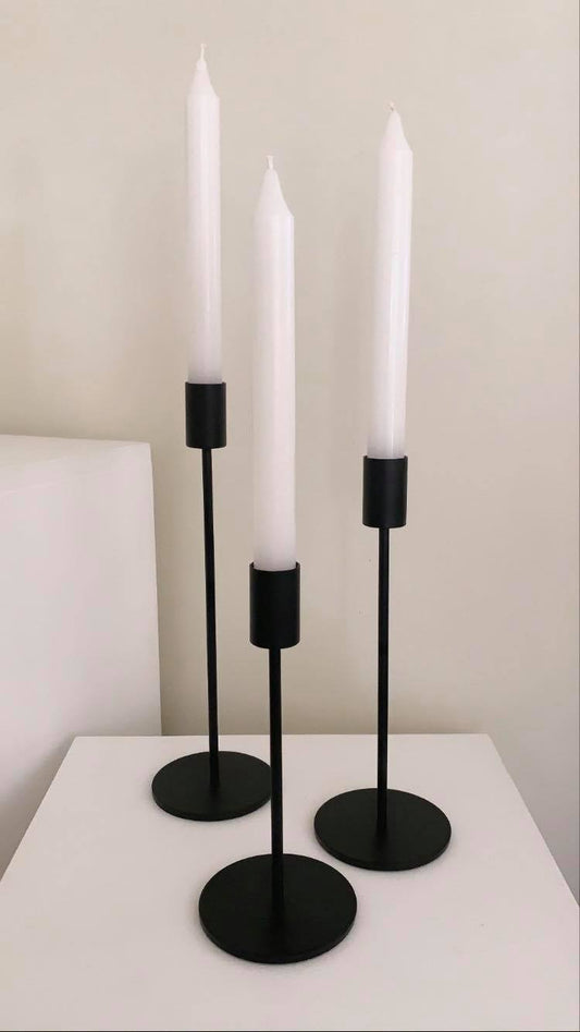 Set of 3 Black Dinner Candlesticks