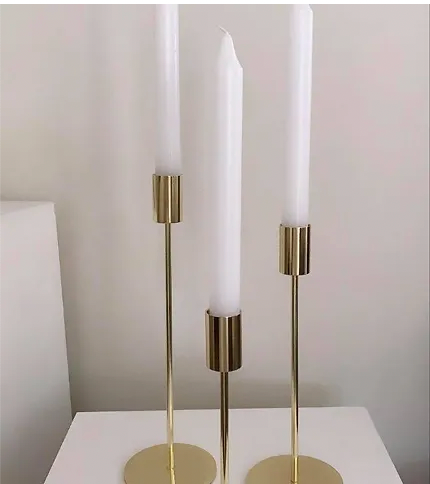 Set of 3 Gold Dinner Candlesticks